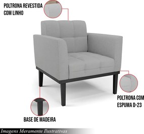 Kit 2 Poltronas Decorativas Karen Pés Fixo em Madeira Preto Linho Cinza G19 - Gran Belo
