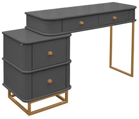 Penteadeira Curve com pés metalizados - Cinza Imperador c/ Detalhes Dourado Soleil Kleiner