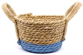 Cesto de Fibra Natural Seagrass Com Fundo Azul 13,5x21x23 cm E02 - D'Rossi