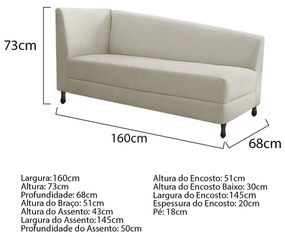 Kit Divã Recamier Heitor 160cm Lado Direito e 02 Poltronas Luiza Linho - ADJ Decor