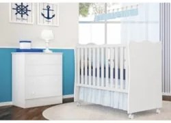 Berço Simples 130x60 Cômoda e Guarda Roupa Doce Sonho Branco - Qmovi