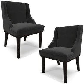 Kit 2 Cadeiras Decorativas Sala de Jantar Base Fixa de Madeira Firenze Veludo Preto G19 - Gran Belo