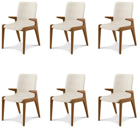 Kit 6 Cadeiras Decorativas Sala de Jantar Madeira Maciça com Braço Pigeon Linho Cinza/Ébano G13 - Gran Belo