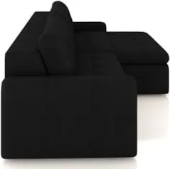 Sofá Retrátil 3 Lugares Para Sala 224cm Elios Couro Preto Z55 - Mpozen