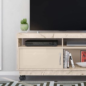 Rack TV 50 Pol 121cm Bancada com Rodízio Sala Zorin M20 - D'Rossi - Calacata e Off White