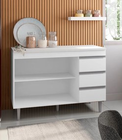 Balcão Cozinha com Tampo 120cm 3 Gavetas Leticia Branco A01 - D'Rossi