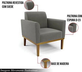 Kit 2 Poltronas Decorativas Isabella Pés Fixo em Madeira Castanho Suede Grafite G19 - Gran Belo