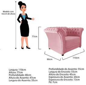 Poltrona Decorativa Chesterfield Sofia Suede Rosa Bebê - ADJ Decor