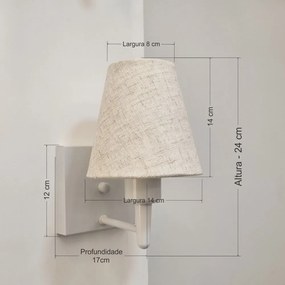 Arandela Quadrada Md-2034 Branco Cúpula em Tecido Cone Rustico Bege - Bivolt