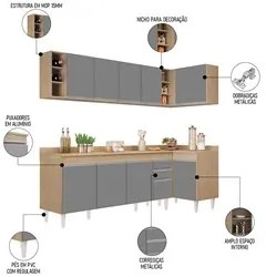 Armário de Cozinha Modulado de Canto Esquerdo 5 Peças CP53 Balcão com
