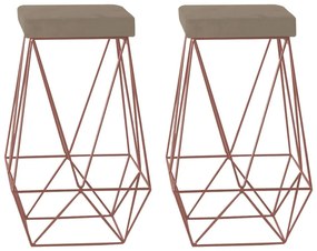 Kit 2 Banqueta Decorativa Kathy Base Bronze Suede Cappuccino G41 - Gran Belo