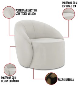 Sofá 3 Lugares Orgânico 180cm Morgan e Poltrona Lua Veludo Cinza D03 - D'Rossi