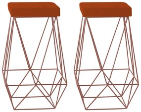 Kit 2 Banqueta Decorativa Kathy Base Bronze Suede Telha G41 - Gran Belo