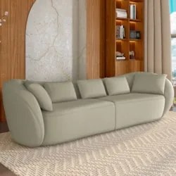 Sofá 3 Lugares 272cm Orgânico Pé Madeira Yume Bouclê Bege Z55 - Mpozen