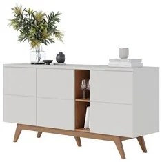 Balcão Aparador Buffet Rebeca C05 Off White/Freijó - Mpozenato