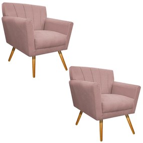 kit 02 Poltronas Laura Palito Mel Suede Rosê - ADJ Decor