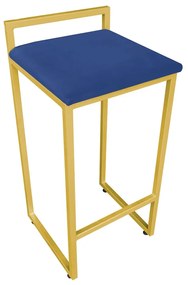 Banqueta Alta Lavinia Suede Base Dourado - Azul Royal