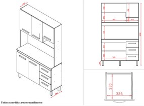 Kit Zínia 5 Portas 3 Gavetas Cozinha MB1 120cm