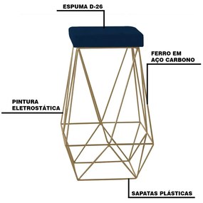 Banqueta Decorativa Kathy Base Gold Veludo Azul G41 - Gran Belo