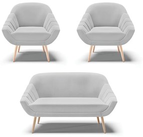 Kit 01 Namoradeira 02 Lugares e 02 Poltronas Giovana Linho Pés Palito Natural - Indo Decorar - A05 Cinza