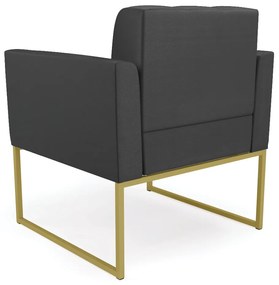 Kit 1 Sofá Namoradeira e 2 Poltronas Elisa Corino Preto Base Metálica Industrial Dourado - D'Rossi