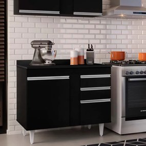 Balcão de Cozinha Lavanderia com Tampo 02 Gavetas Bia 100 cm L06 - D'Rossi - Preto