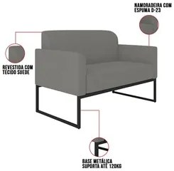 Poltrona Namoradeira 2 Lugares Base Industrial Preta Maressa S08 Suede