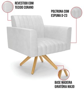 Poltrona Giratória Viena Gomada Corano Base de Madeira MA30 D03 - D'Rossi - Branco