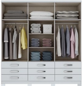 Guarda Roupa Roupeiro Casal 6 Portas 9 Gavetas Lara Branco