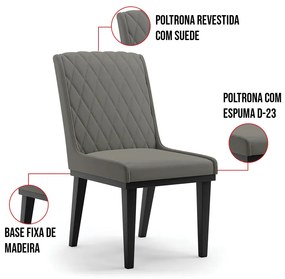 Cadeira Sala de Jantar Base Madeira Preto Kit 8 Sofia Suede D03 - D'Rossi - Grafite