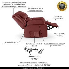 Poltrona do Papai Reclinável Sala de Cinema Madrid Power Touch PU Vermelho  G23