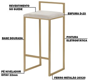 Banqueta Decorativa Jasmine Base Gold Suede Bege G41 - Gran Belo