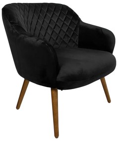 Poltrona Decorativa Kitana Pés Palito Veludo Preto G15 - Gran Belo