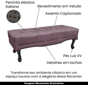 Recamier Decorativo 90cm Loewe Veludo Pés de Madeira Uva G63 - Gran Belo