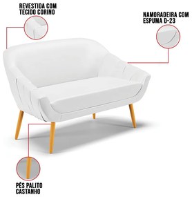 Kit 01 Namoradeira 02 Lugares e 01 Poltrona Giovana Corino Pés Palito Castanho D03 - D'Rossi - Branco