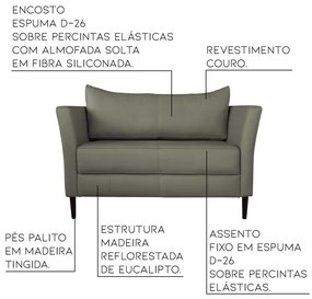 Conjunto Sofá 2 Lugares com Poltrona Pés Palito Lubbock Couro Fendi G58 - Gran Belo