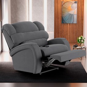 Poltrona do Papai Sala de Cinema Reclinável Kylie Controle Power Elétrico USB Veludo Cinza Grafite G23