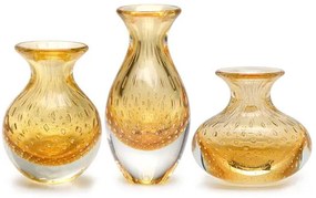 Trio de Vasos Mini Tela Âmbar com Ouro Murano Cristais Cadoro