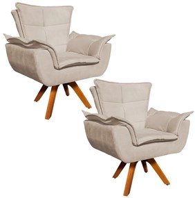 Poltrona Sala de Estar Giratória MM30 Kit 2 Opalla Suede D03 - D'Rossi - Bege