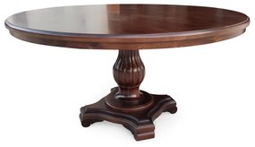 Mesa de Jantar Antique Redonda Base Torneada Madeira Maciça Eucalipto Entalhada Design Clássico