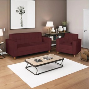 Kit Sofá 2 Lugares e 2 Poltronas Denver Suede Bordô - ADJ Decor
