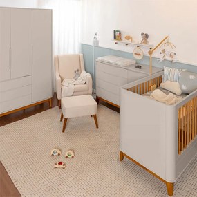 Kit Quarto Infantil Boom com Pés Square Mel - Berço Slim + Guarda-Roupa + Poltrona Ginga e Puff Ginga  + Cômoda 4 Gavetas e 1 Porta - Areia Fosco