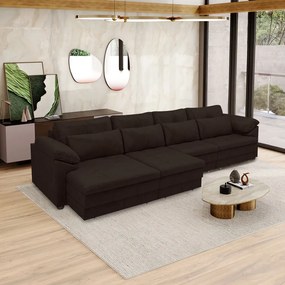 Sofá Retrátil Manual Sala de Estar Nolan Bipartido 414cm Conforto Premium em Couro Marrom Manchado G58 - Gran Belo
