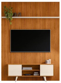 Painel TV 65 Pol 179cm Ripado Valen e Rack Bancada Korelli Cinamomo/Off White M20 - D'Rossi
