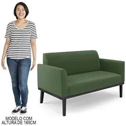 Sofá Namoradeira e 1 Poltrona Base Madeira Preto Maressa Suede Verde -