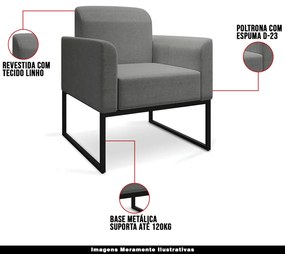 Kit 2 Poltronas Decorativas Isabella Base Industrial Linho Grafite/Preto G19