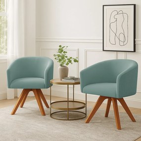 Poltrona Sala Base Giratória Madeira Kit 2 Arielle Veludo Cotelê D03 - D'Rossi - Menta