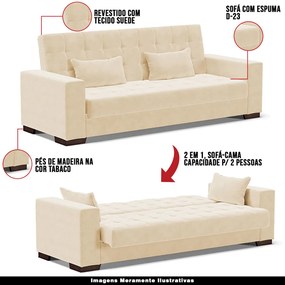 Sofá Cama Decorativo 210cm Beesley Suede Bege G19 - Gran Belo