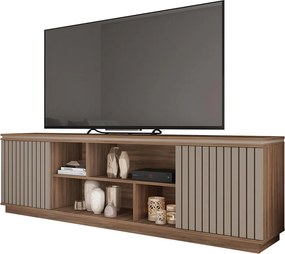 Rack Bancada Salvador 180cm MDP Porta de Giro Ripado Nogueira/Fendi G11 - Gran Belo