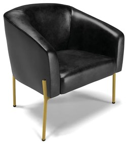 Sofá Namoradeira e Poltrona Pé de Ferro Dourado Stella Sintético PU D03 - D'Rossi - Preto